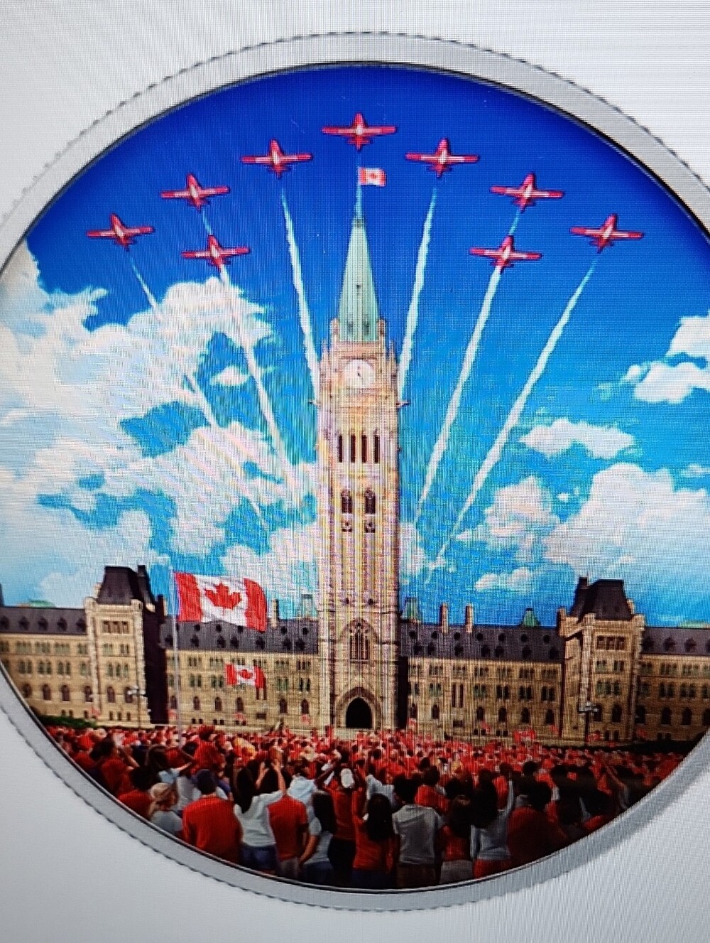 Round Canadian Parliament Wall Art in Red and Blue